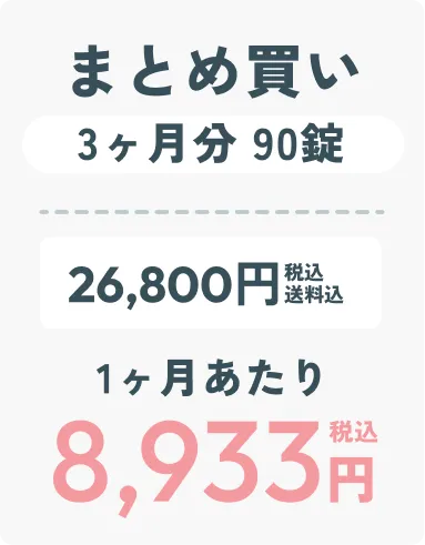 まとめ買い3ヶ月分90錠 3ヶ月分90錠2600円税込送料込1ヶ月あたり8,933円税込