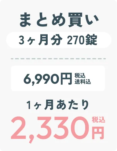 まとめ買い3ヶ月分270錠 6,990円(送料込・税込) 1ヶ月あたり2,330円