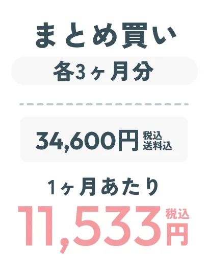 まとめ買い 各3ヶ月分 34,600円(送料込・税込) 1ヶ月あたり11,533円